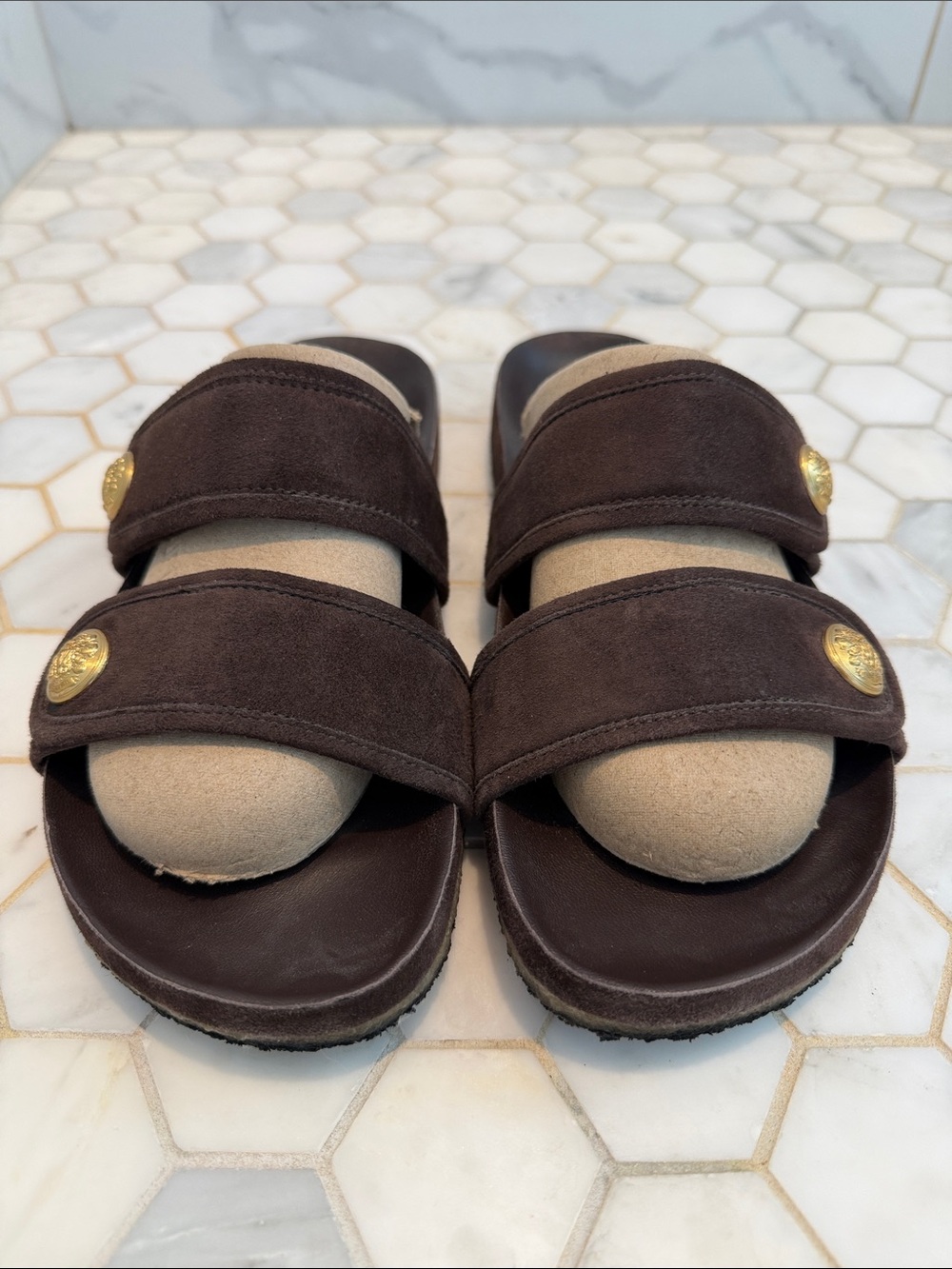 Veronica Beard Percey Dark Brown Suede Leather Slide Sandal Size 10 - Picture 4 of 12